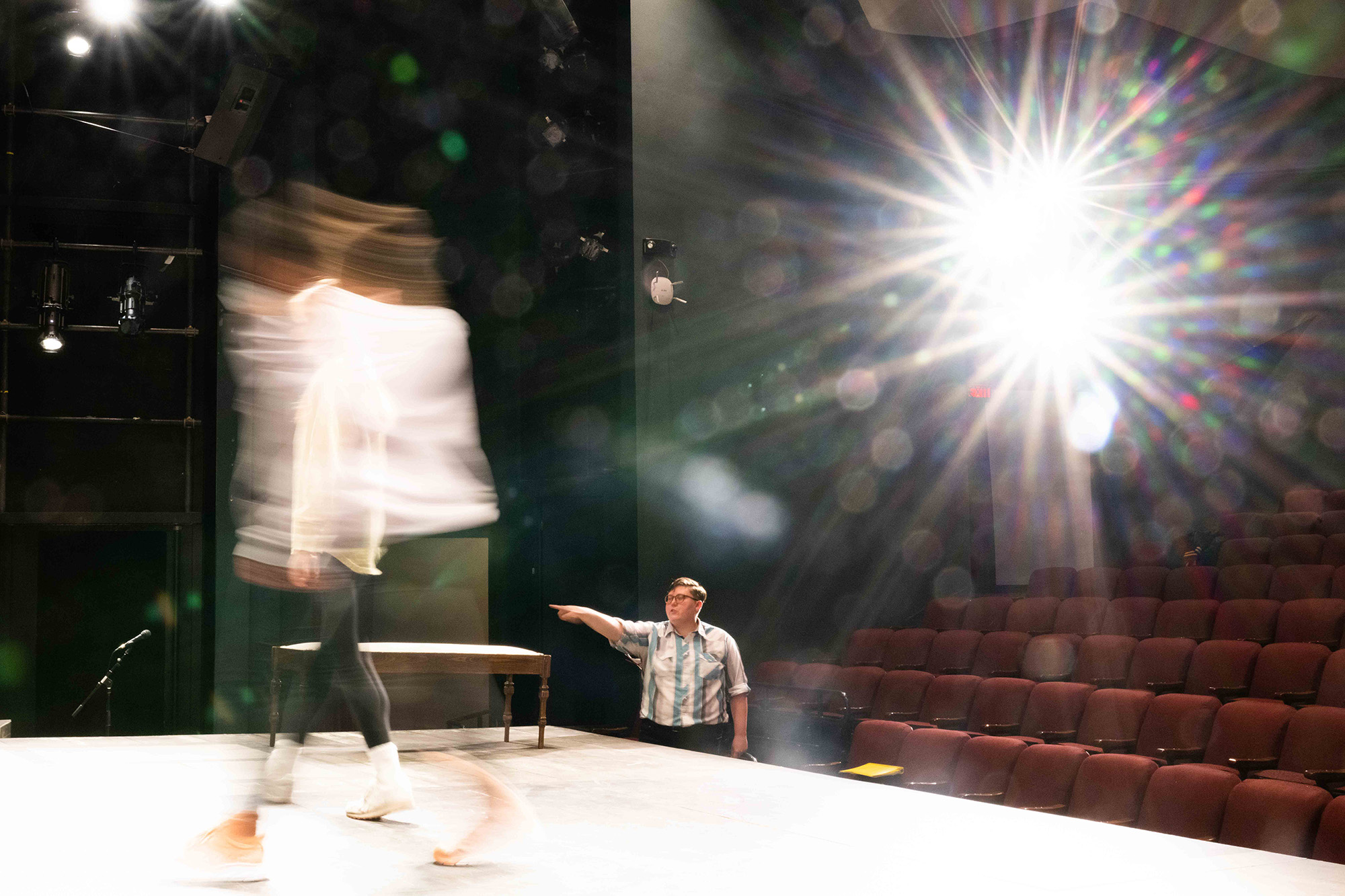 University of Iowa MFA student Ann Kreitman at theatre rehearsal