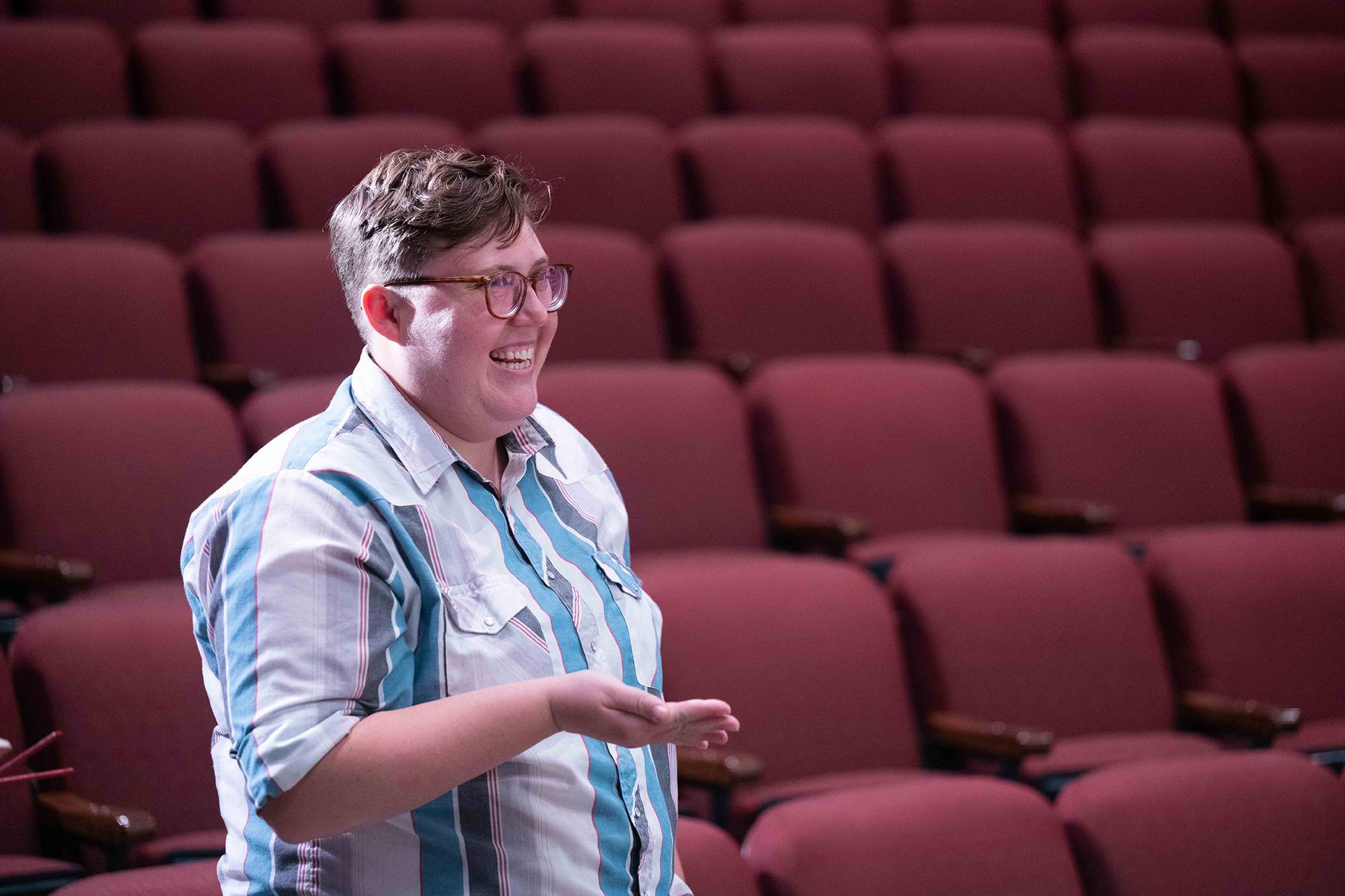 University of Iowa MFA student Ann Kreitman at theater rehearsal