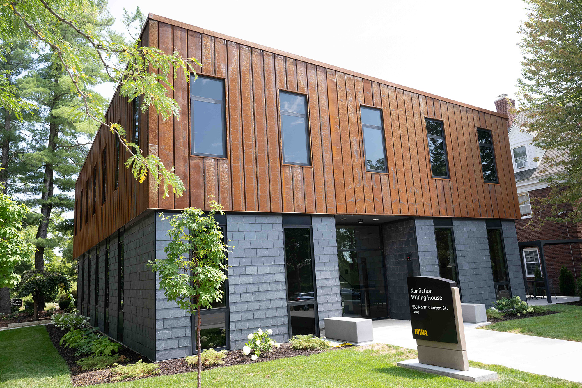 an exterior shot of the Nonfiction Writing House at the University of Iowa