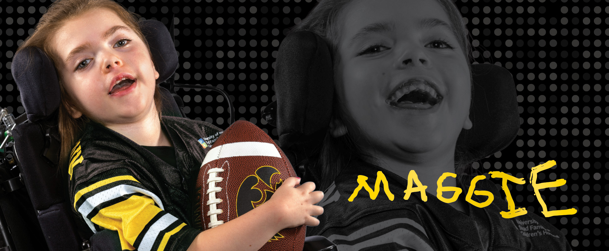 Kid Captain Maggie Larson holding a football