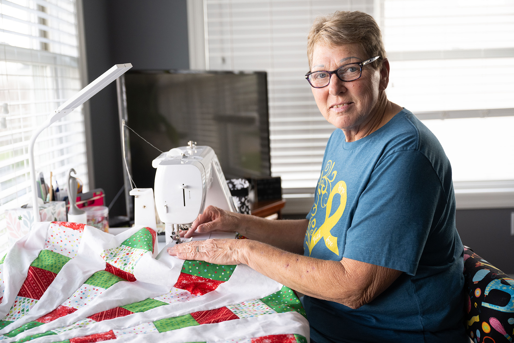 Linda Jacobs at her sewing machine