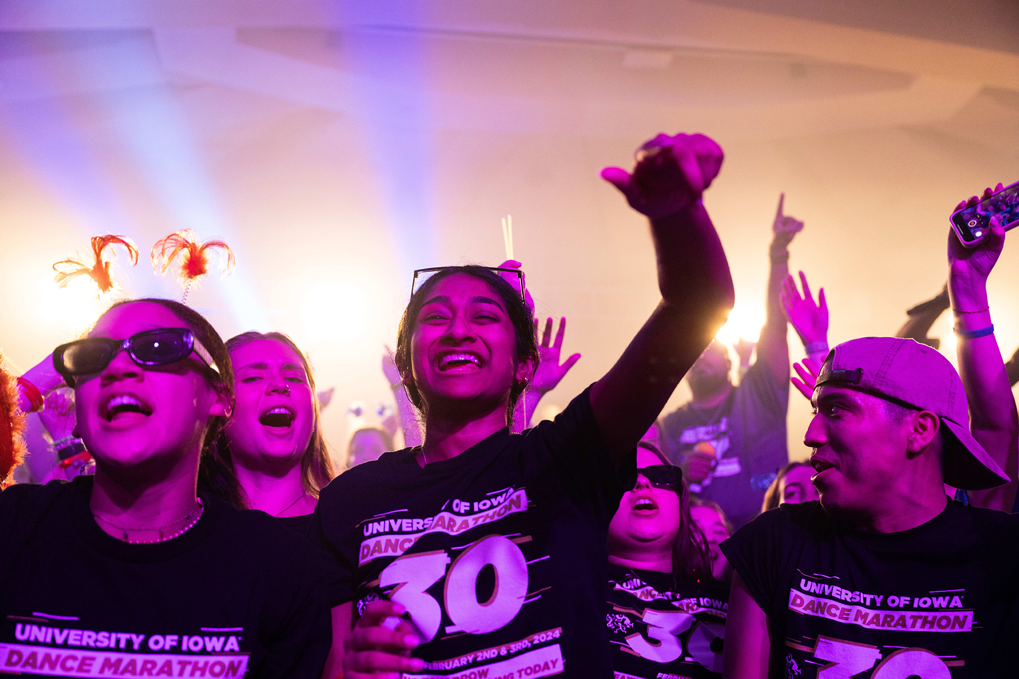 A crowd cheering