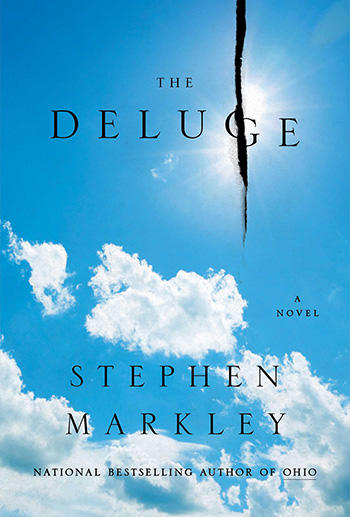 A book cover with a sky that has a rip in it