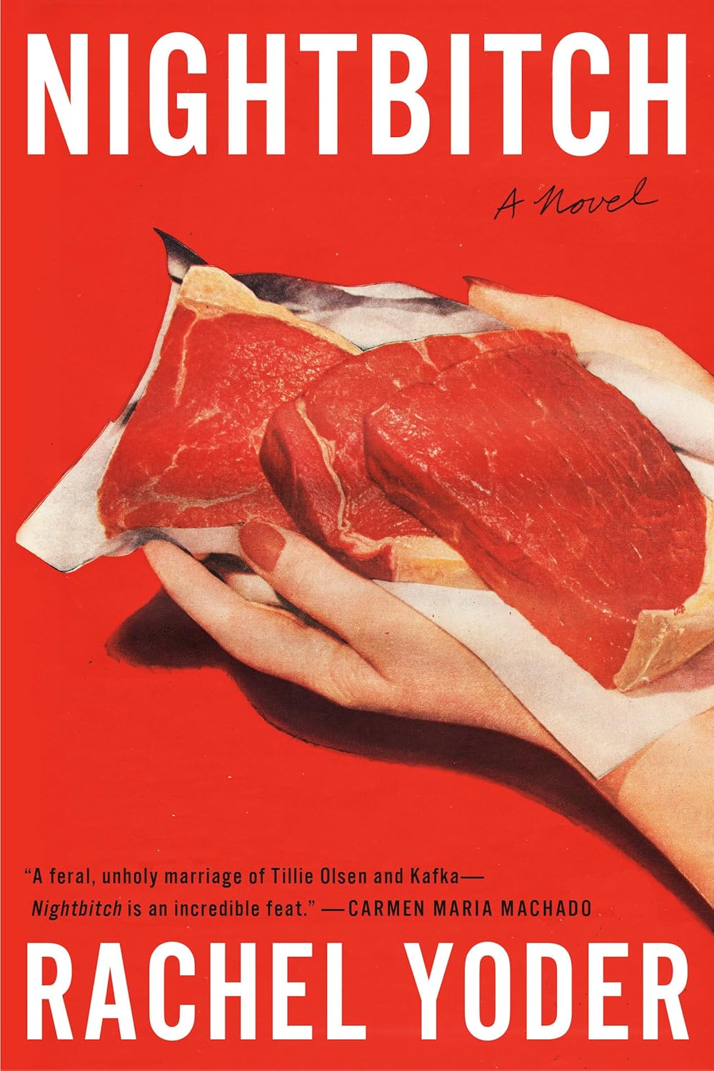 A book cover with someone holding slabs of meat in their hand