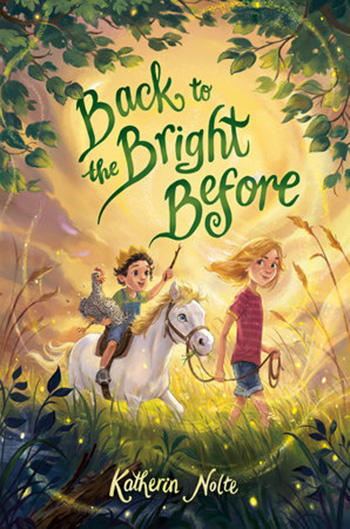 A book cover of an illustration of two kids riding a pony