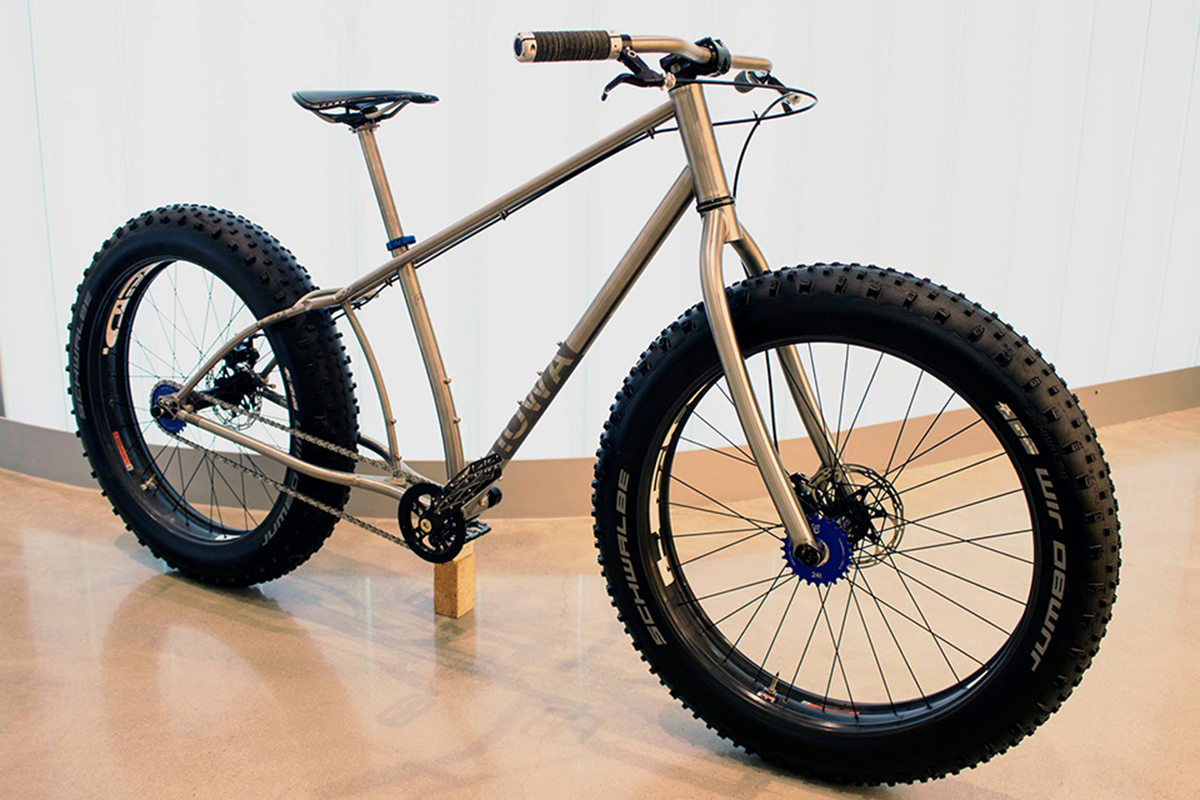 A mountain bike being held up