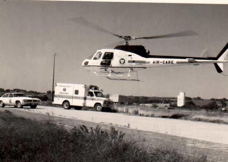 an AirCare helicopter flight transporting someone after an accident in 1979