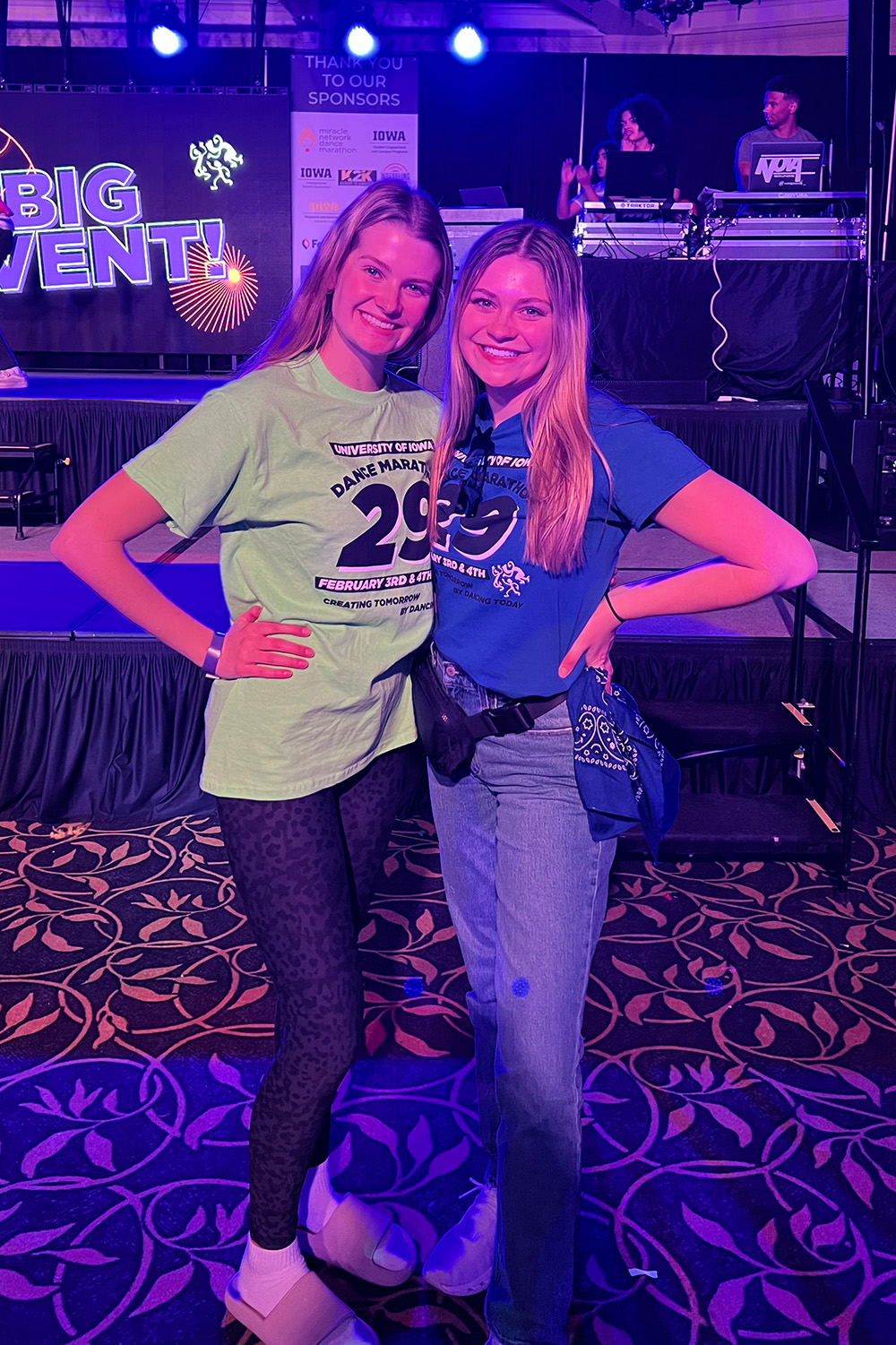 Reese Rosenmeyer (right) stands with a fellow Dance Marathon participant in the ballroom