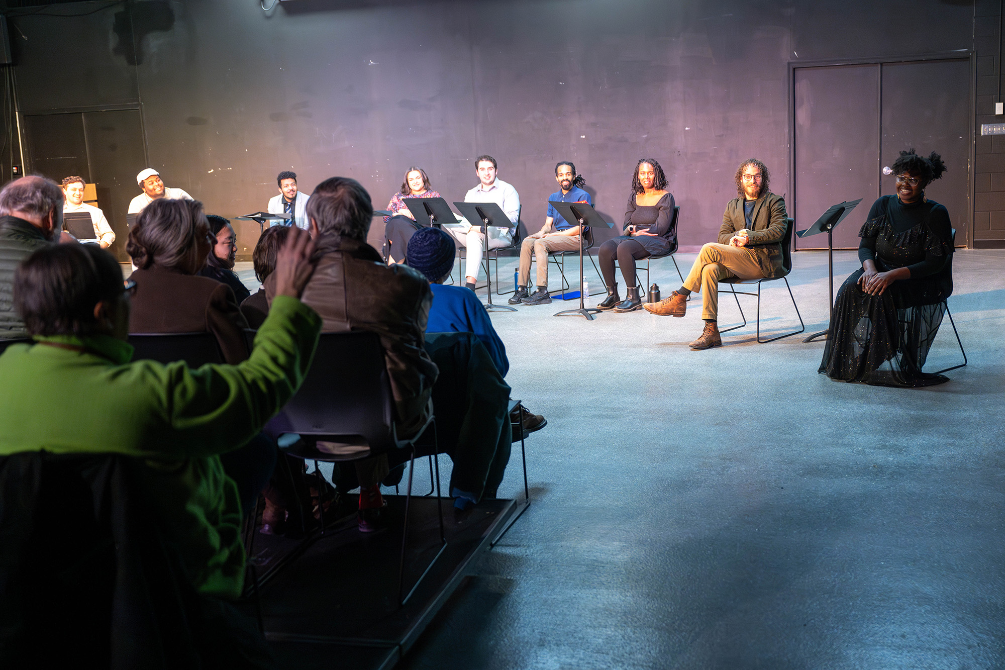 Cianon Jones takes questions from the audience gathered for a staged reading of Jones' play about Alexander Clark