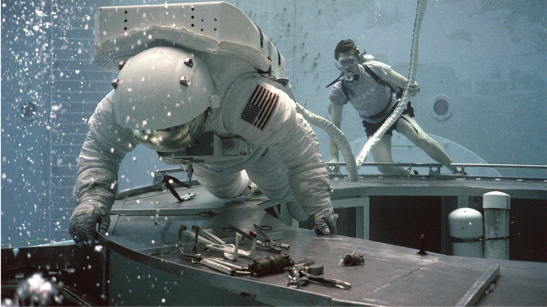 two rescue divers underwater
