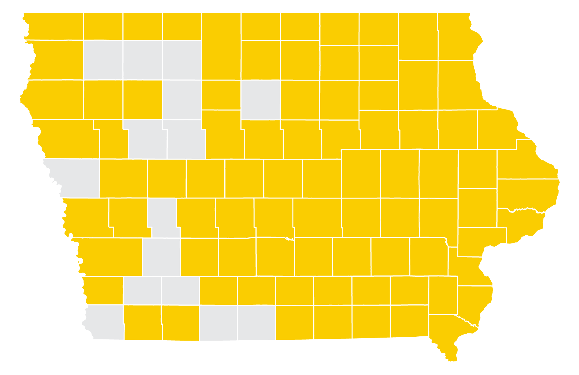 map of Iowa with certain counties shaded