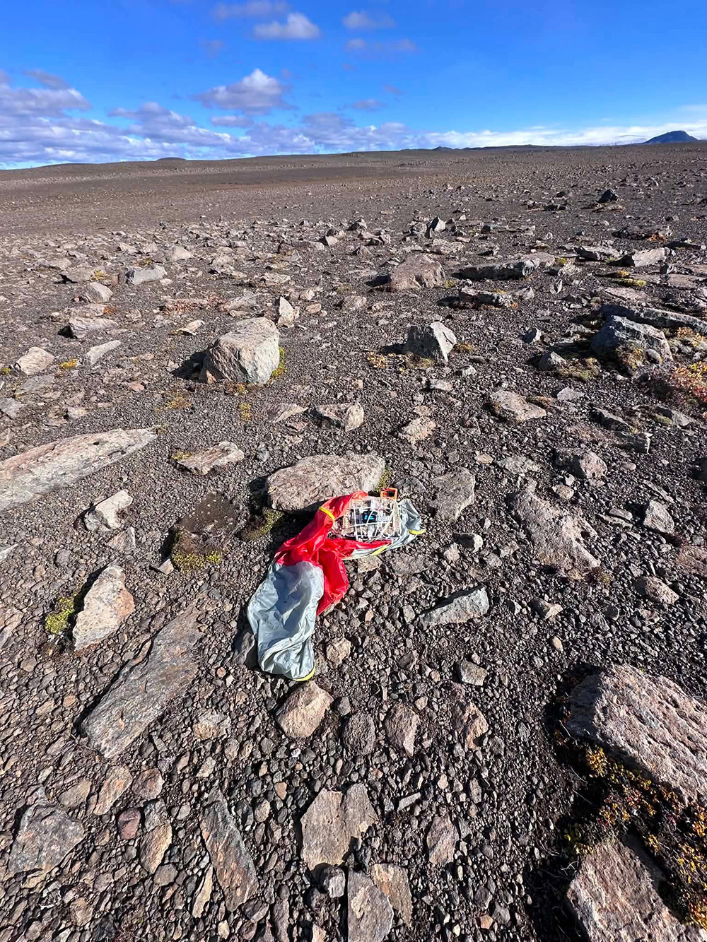 a balloon-launch payload found on rocky terrain in Iceland
