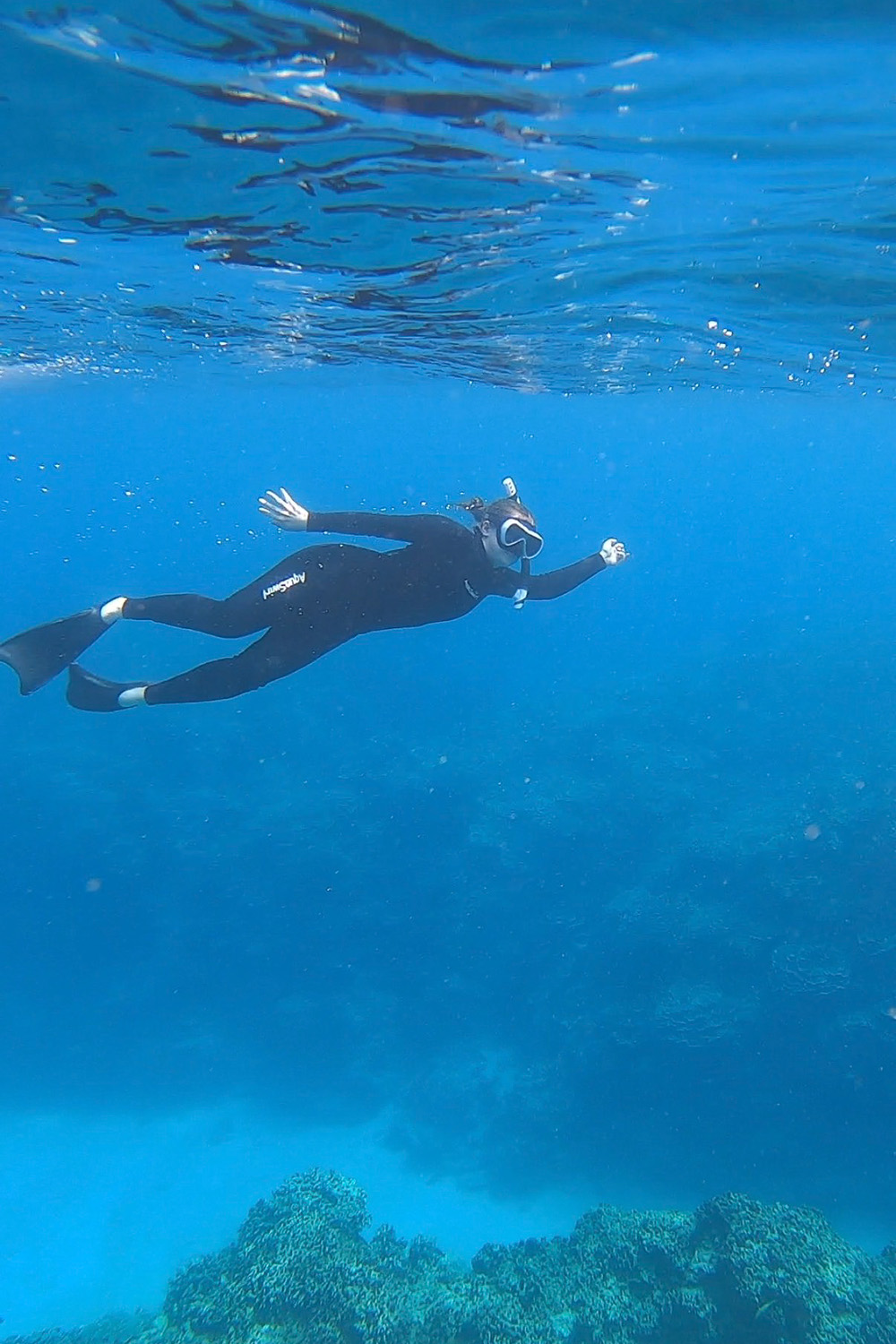 University of Iowa dental student Ingrid Streitz underwater during a snorkeling excursion