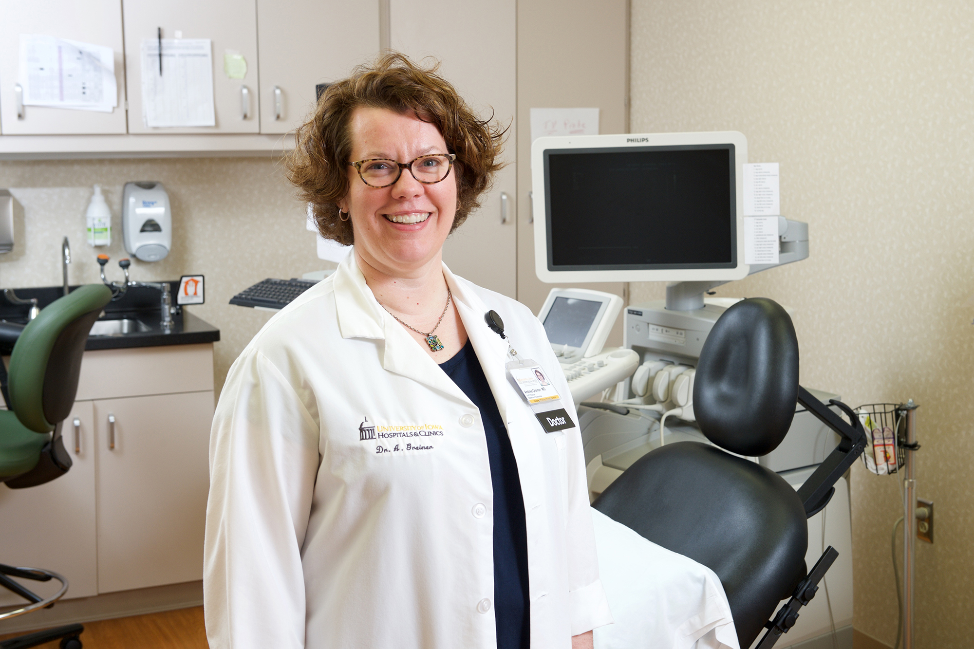 Maternal-fetal medicine (MFM) specialist Andrea Greiner in a clinical setting