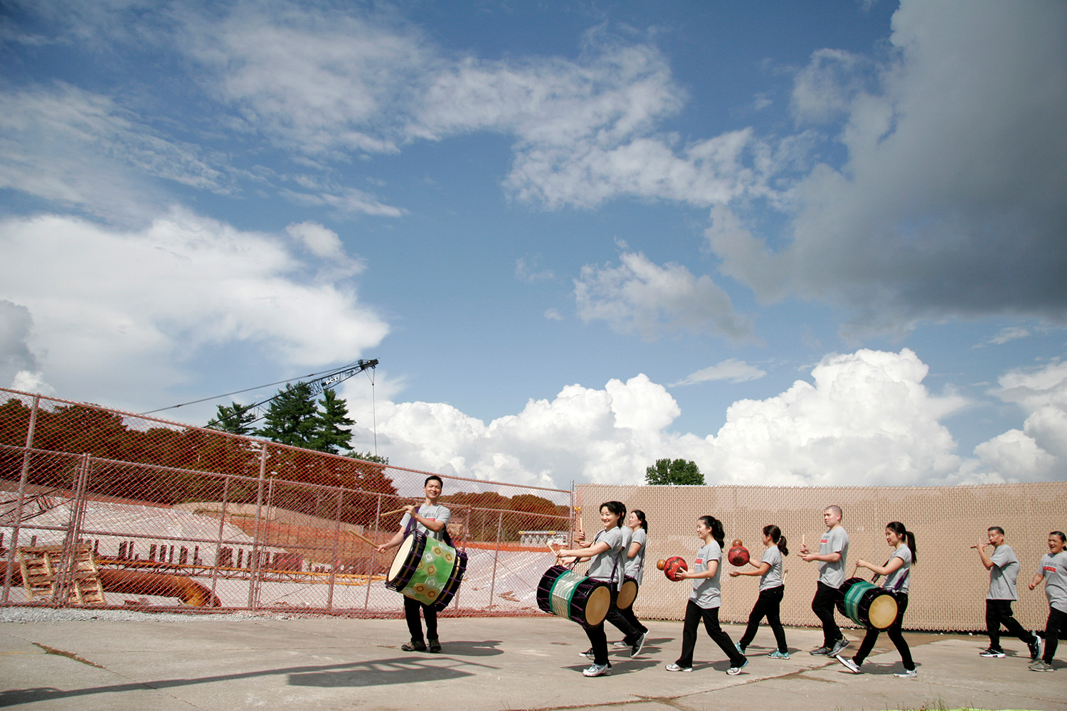 San Jose Taiko at the Hancher construction site