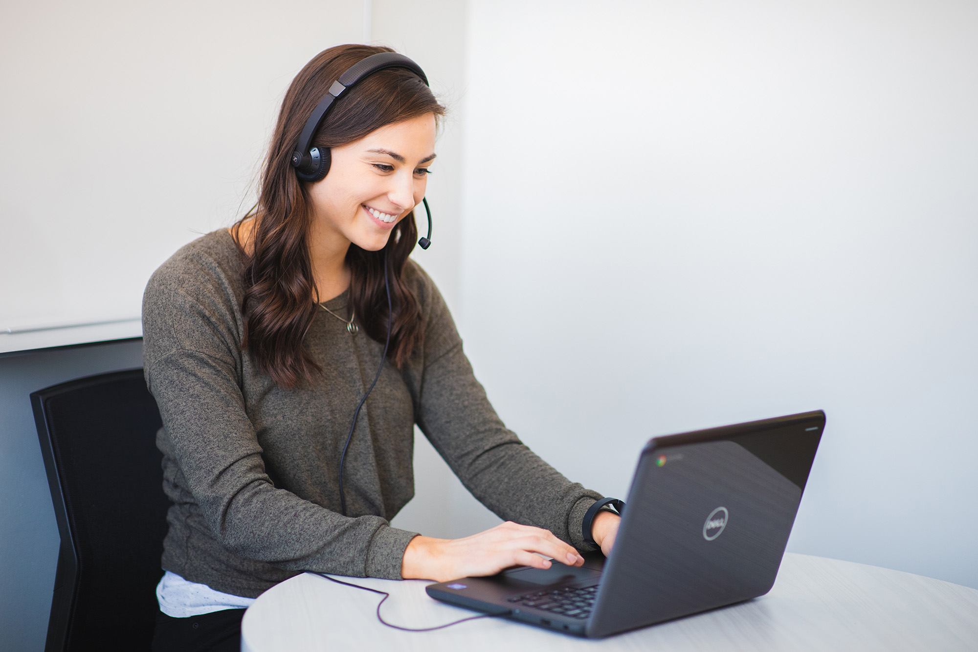 Karah Kluck, Iowa Reading Research Center's assistive technology coordinator, uses a laptop computer