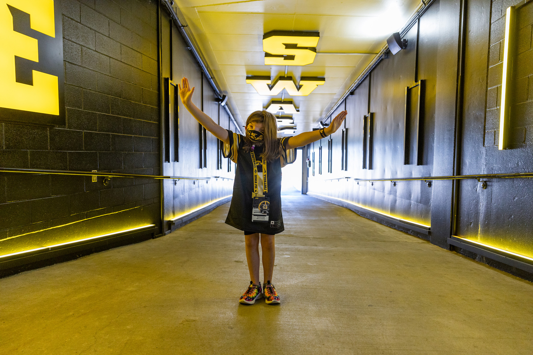 Madison Williams posing in the tunnel at Kinnick Stadium