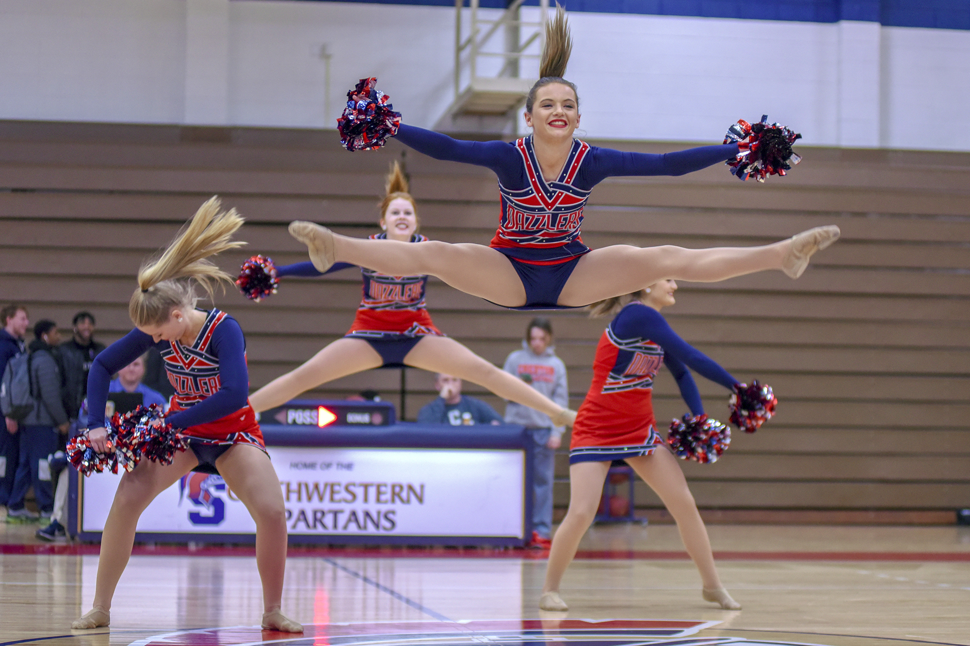 Kiersten Latham leaps into the air during a dance routine at Southwestern Community College in Creston, Iowa. Kiersten 