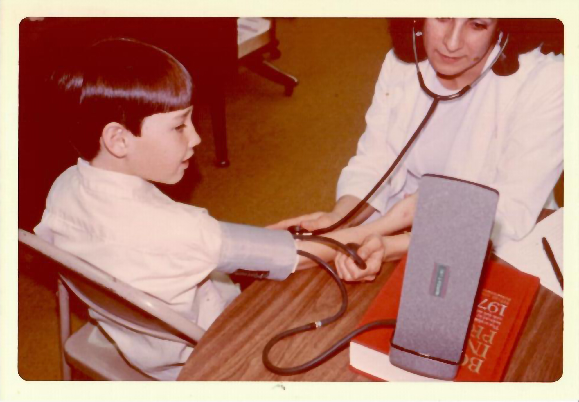 A child's blood pressure reading is taken in 1977 for the Muscatine Heart Study