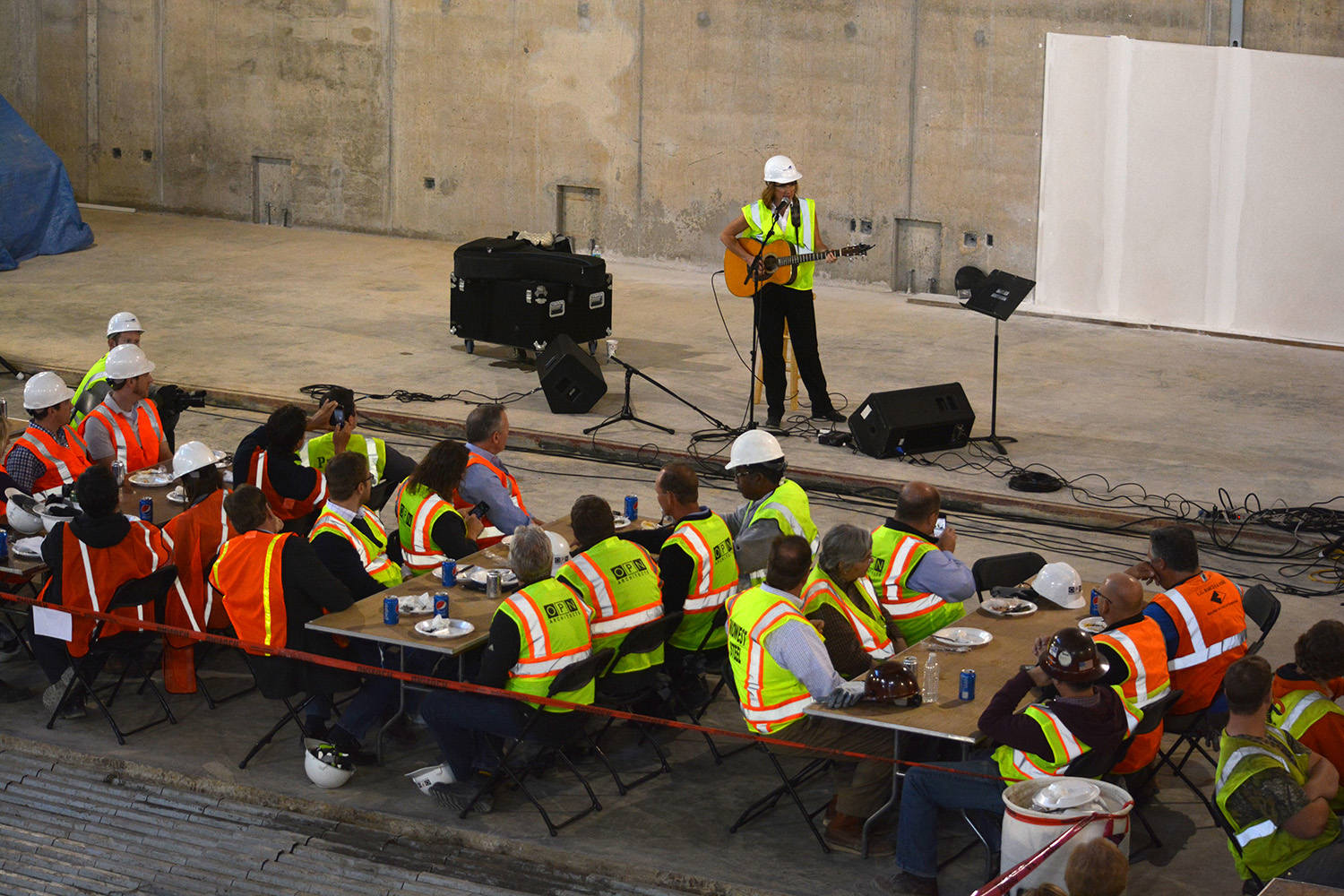 Susan Werner performs in 2015 for workers at the new Hancher Auditorium construction site
