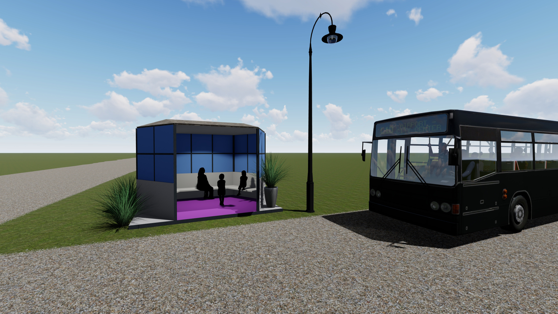 a preliminary rendering of the bus stop university of iowa engineering and art students are working on with officials in plymouth, iowa