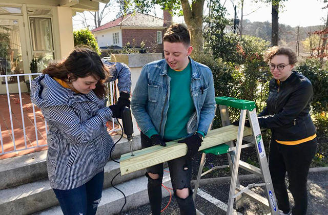 University of Iowa students working on a house project in Atlanta Georgia for Alternative Spring Break