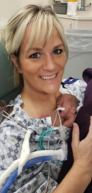 Ivy Gardner with her newborn daughter, Ellie Grace, at University of Iowa Hospitals & Clinics