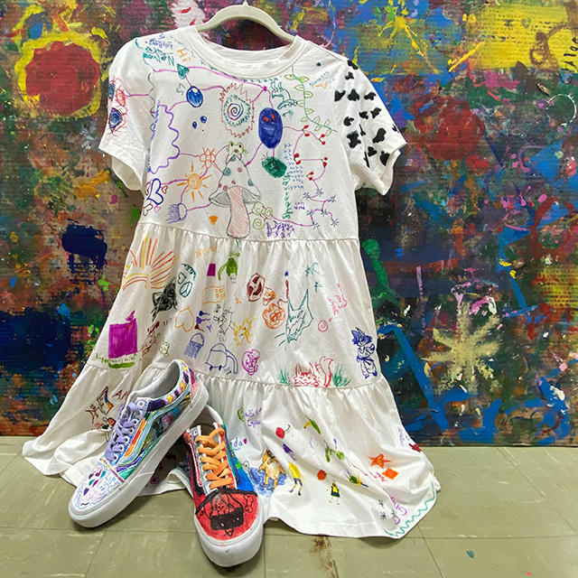 colorful dress and shoes that were part of an art project