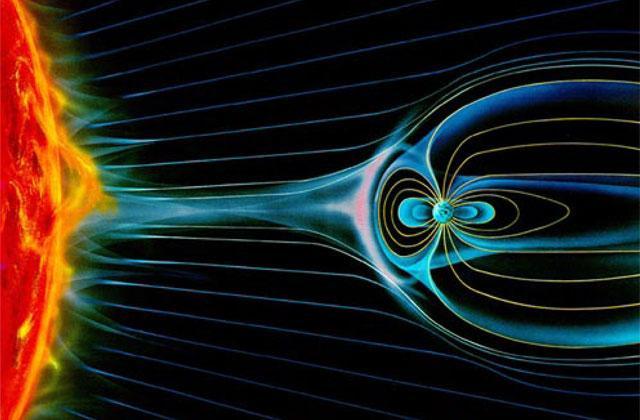 an illustration of the mysterious, powerful interactions between the magnetic fields of the sun and Earth