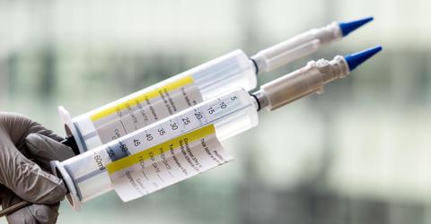 syringes with simulated chemotherapy drugs