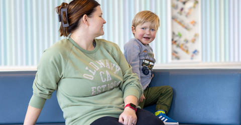 University of Iowa Stead Family Children's Hospital patient plays with his mother