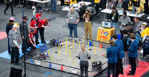 high school robotics teams compete at the First Tech Challenge: Iowa Championship, hosted by the University of Iowa College of Engineering