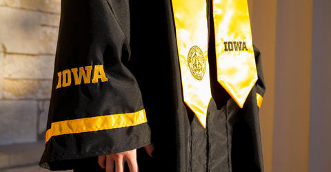 detail of Iowa graduation regalia