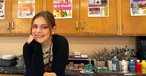 university of Iowa graduate liv plowman in an art classroom