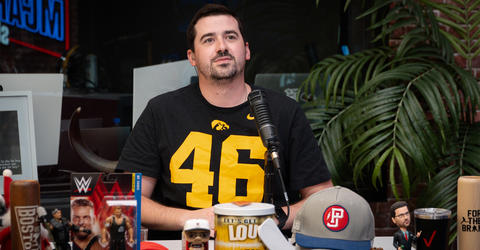 University of Iowa alumnus Ty Schmit on the set of the Pat McAfee Show, which he produces