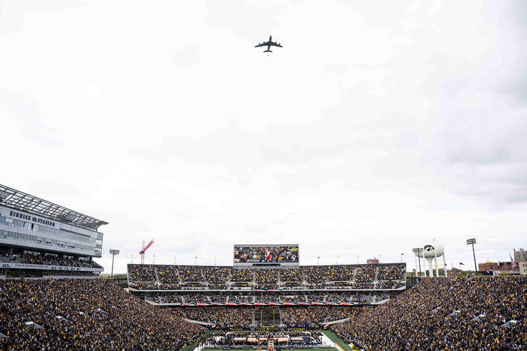 a flyover of Kinnick Stadium