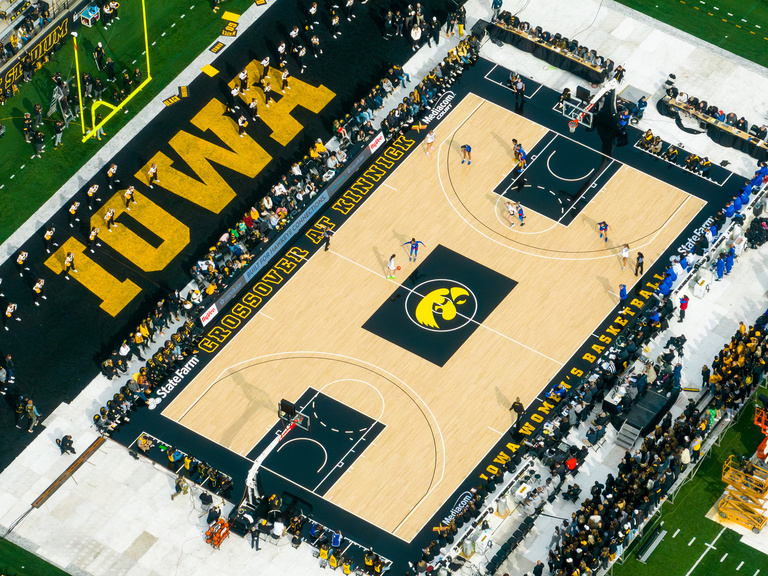 aerial view of the court at Crossover at Kinnick