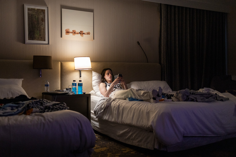 Caitlin Clark resting in a hotel room before a Final Four game