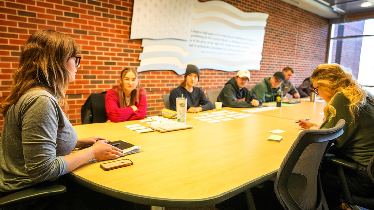 discussion during a screenwriting class