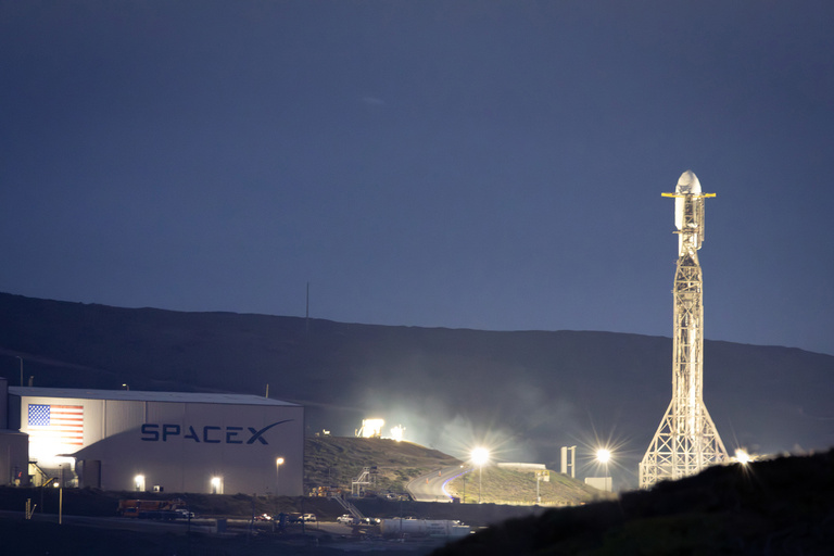 the Falcon 9 rocket on the launchpad