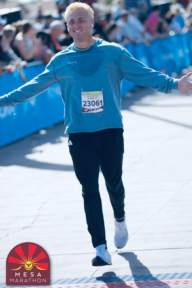 Nick Phelps completing the Mesa Marathon