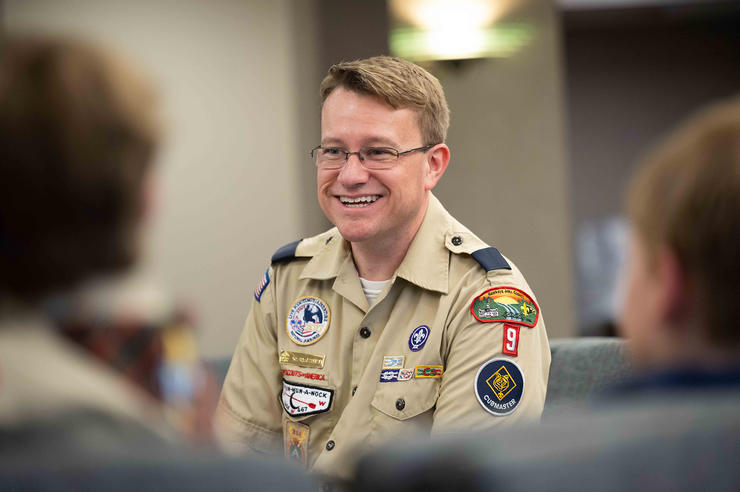 University of Iowa alum Brian Privett at a Cub Scouts meeting