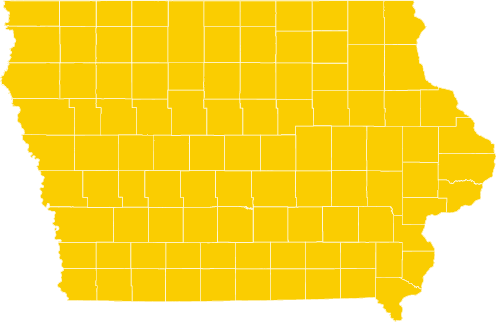 state of iowa with all counties shaded in gold