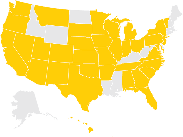 U.S. map with states highlighted indicating where Spring 2018 graduates are from