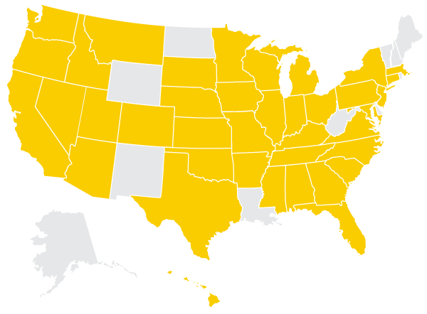 map of the u.s. with certain states shaded gold