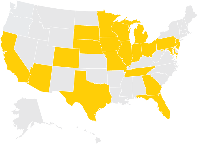 U.S. map with states highlighted indicating where December 2017 graduates are from