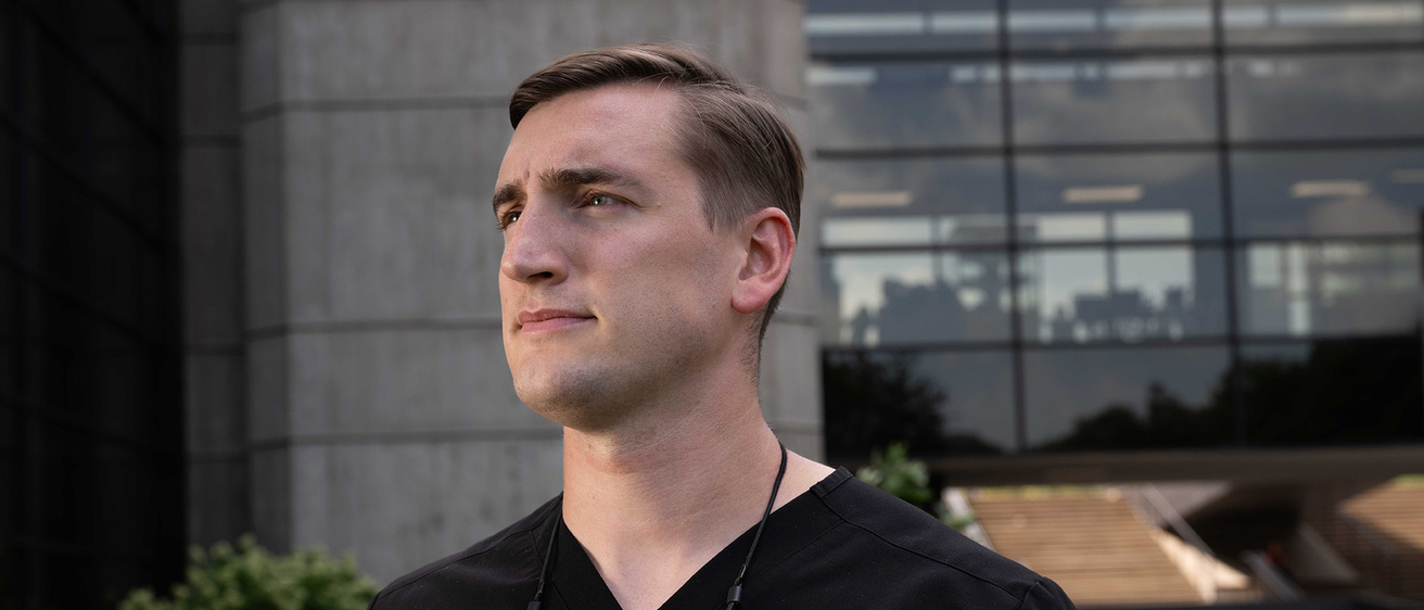 A man looking up into the distance