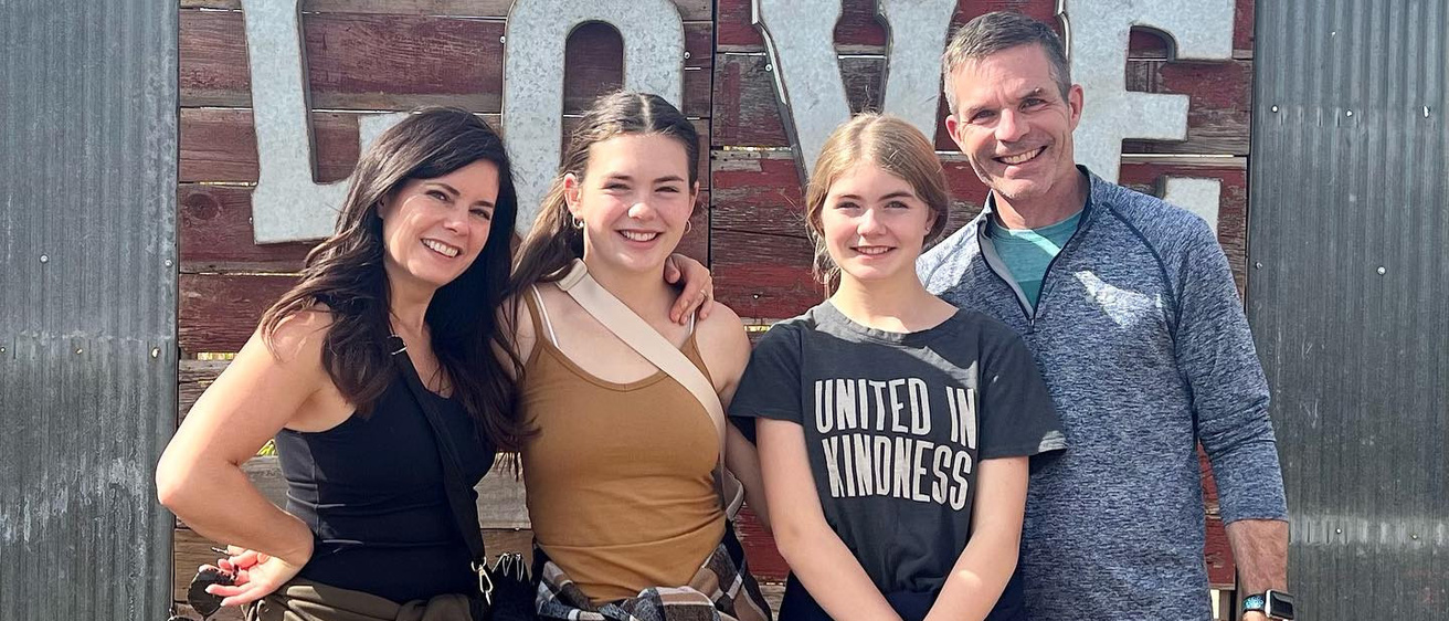 Amy Shriver with her daughters and husband