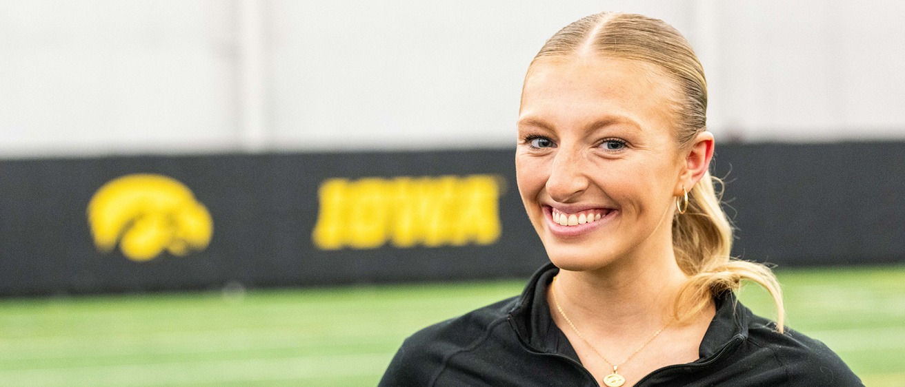 Ella McDaniel, who served at the University of Iowa's Golden Girl for four years, will graduate in spring 2025 with a a BS in exercise science on the pre-athletic training track.
