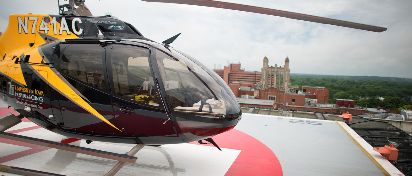 an AirCare helicopter on the pad